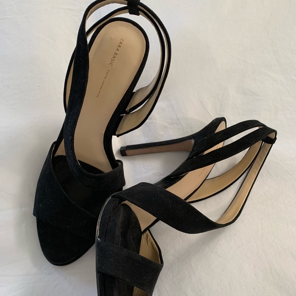 Zara Strappy Stilleto Sandals in Black Suede